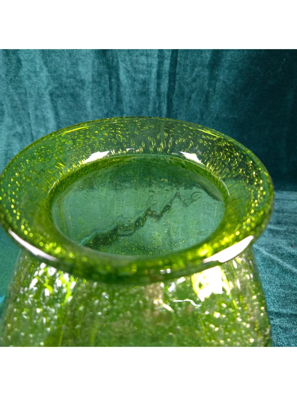 Vintage Lime Green Ribbed Bubble Glass Square Vase 7
